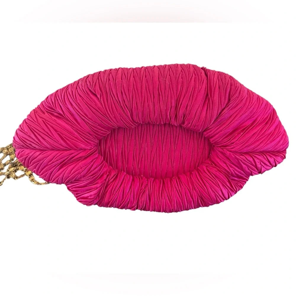 CARLA MARCHI | Pink Vintage Pleated Clutch / Evening Bag w Kisslock & Chain - Picture 7 of 13